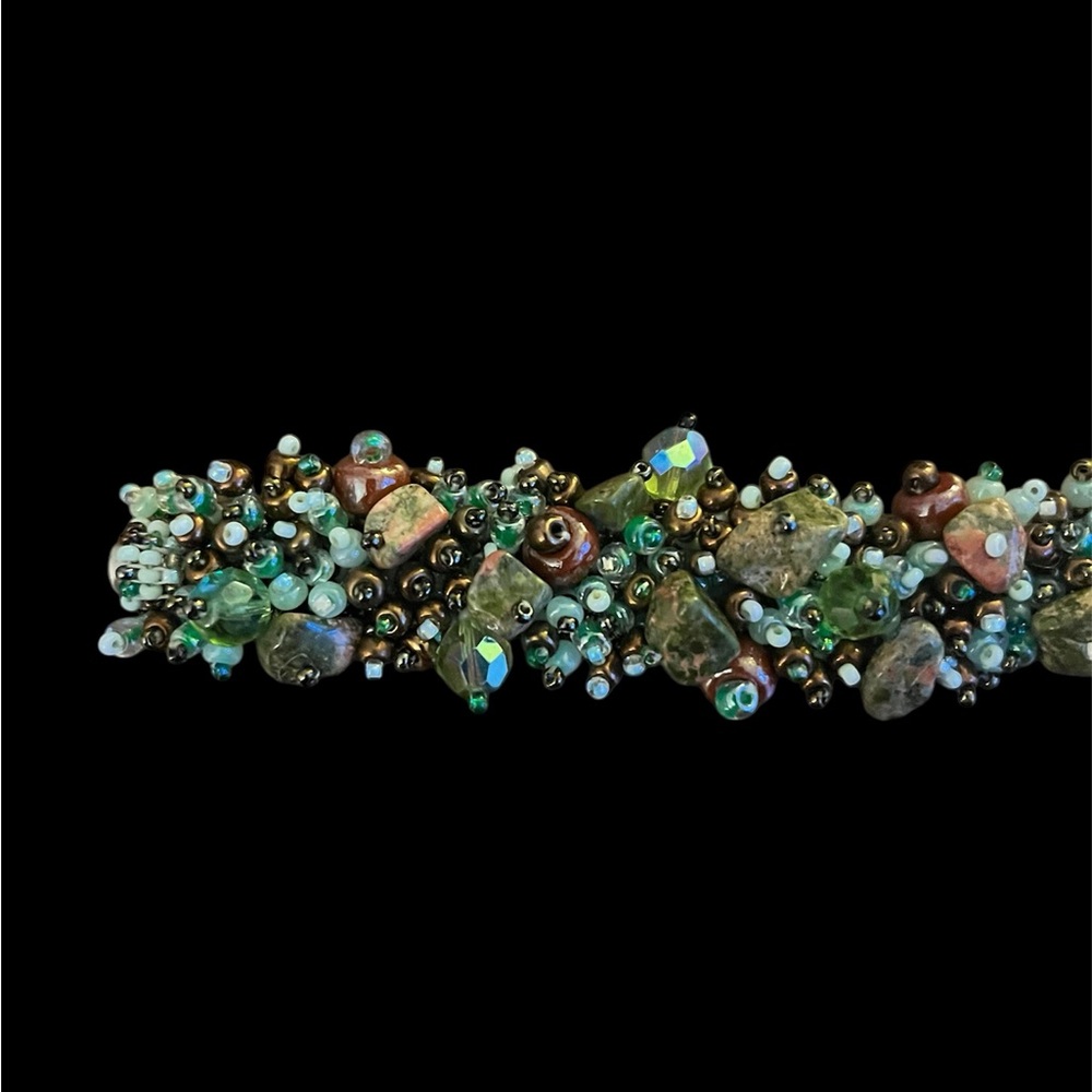 Hand Beaded Earthtone Boho Natural Stone Glass Bead Bracelet Magnetic Clasp - Picture 6 of 8